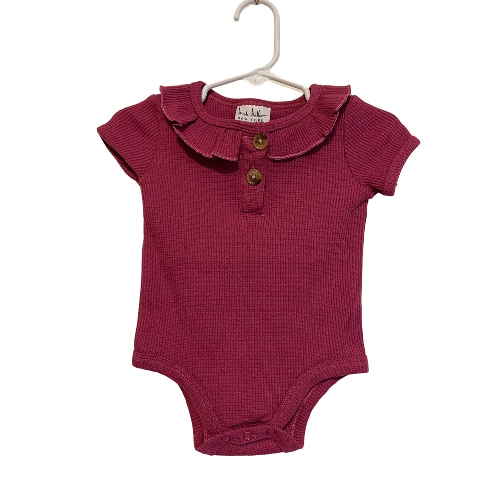 Nicole Miller raspberry waffle knit one piece ruffled button solid Size 6-9mo